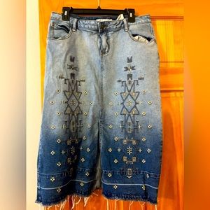 Stetson Embroidered Denim Midi Skirt